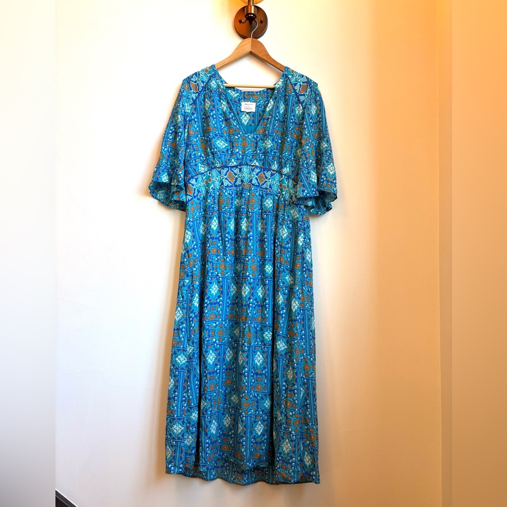 Aris Blue and Orange Patterned Maxi Dress